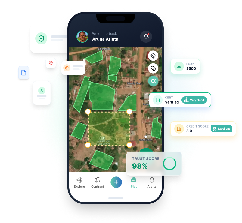 Commonlands App Interface showing map and trust score